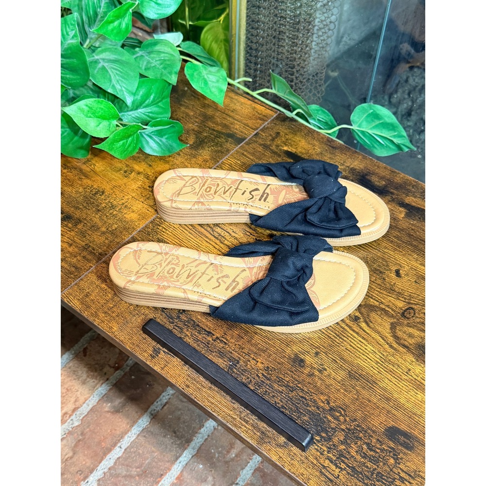 Blowfish Malibu Slide Sandals Womens Black Bow Knot Slip On Shoes Size 6